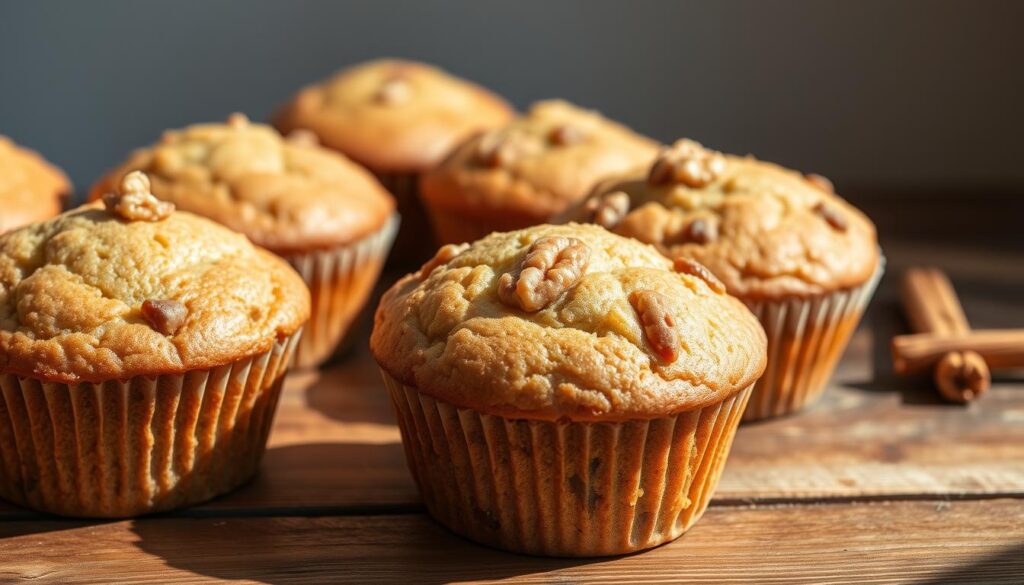 A close-up photograph of freshly baked Kodiak muffins arranged on a rustic wooden table. The muffins have a golden brown top with a moist and fluffy interior, studded with chunks of walnuts and a hint of cinnamon. Soft natural lighting illuminates the scene, casting warm shadows and highlighting the tender crumb texture. The muffins are placed against a neutral background, allowing their appealing homemade appearance to take center stage. An elegant and appetizing still life, capturing the comforting aroma and inviting tactile quality of these wholesome Kodiak muffins. A close-up photograph of freshly baked Kodiak muffins arranged on a rustic wooden table. The muffins have a golden brown top with a moist and fluffy interior, studded with chunks of walnuts and a hint of cinnamon. Soft natural lighting illuminates the scene, casting warm shadows and highlighting the tender crumb texture. The muffins are placed against a neutral background, allowing their appealing homemade appearance to take center stage. An elegant and appetizing still life, capturing the comforting aroma and inviting tactile quality of these wholesome Kodiak muffins.