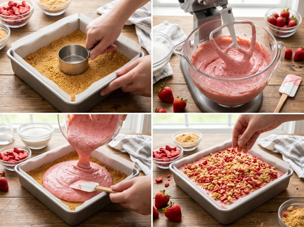 Strawberry Crunch Cheesecake steps