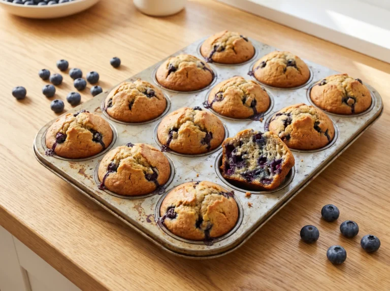Blueberry protein muffins baked with Greek yogurt and fresh blueberries