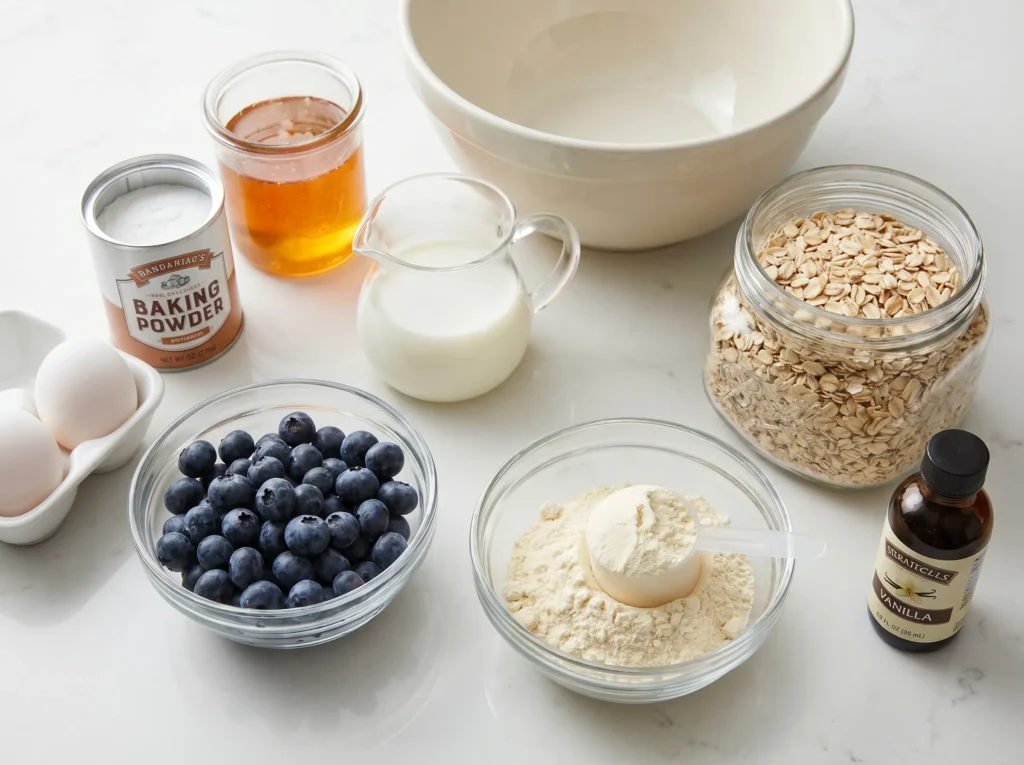 Ingredients for blueberry protein muffins