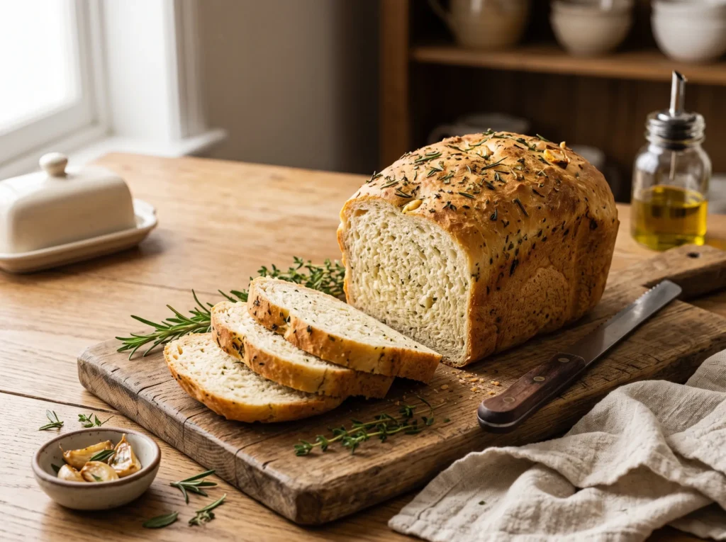 Garlic herb bread made in a bread machine