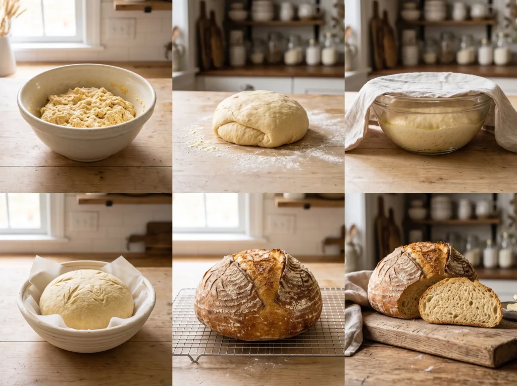 Step-by-step process of making homemade Einkorn bread