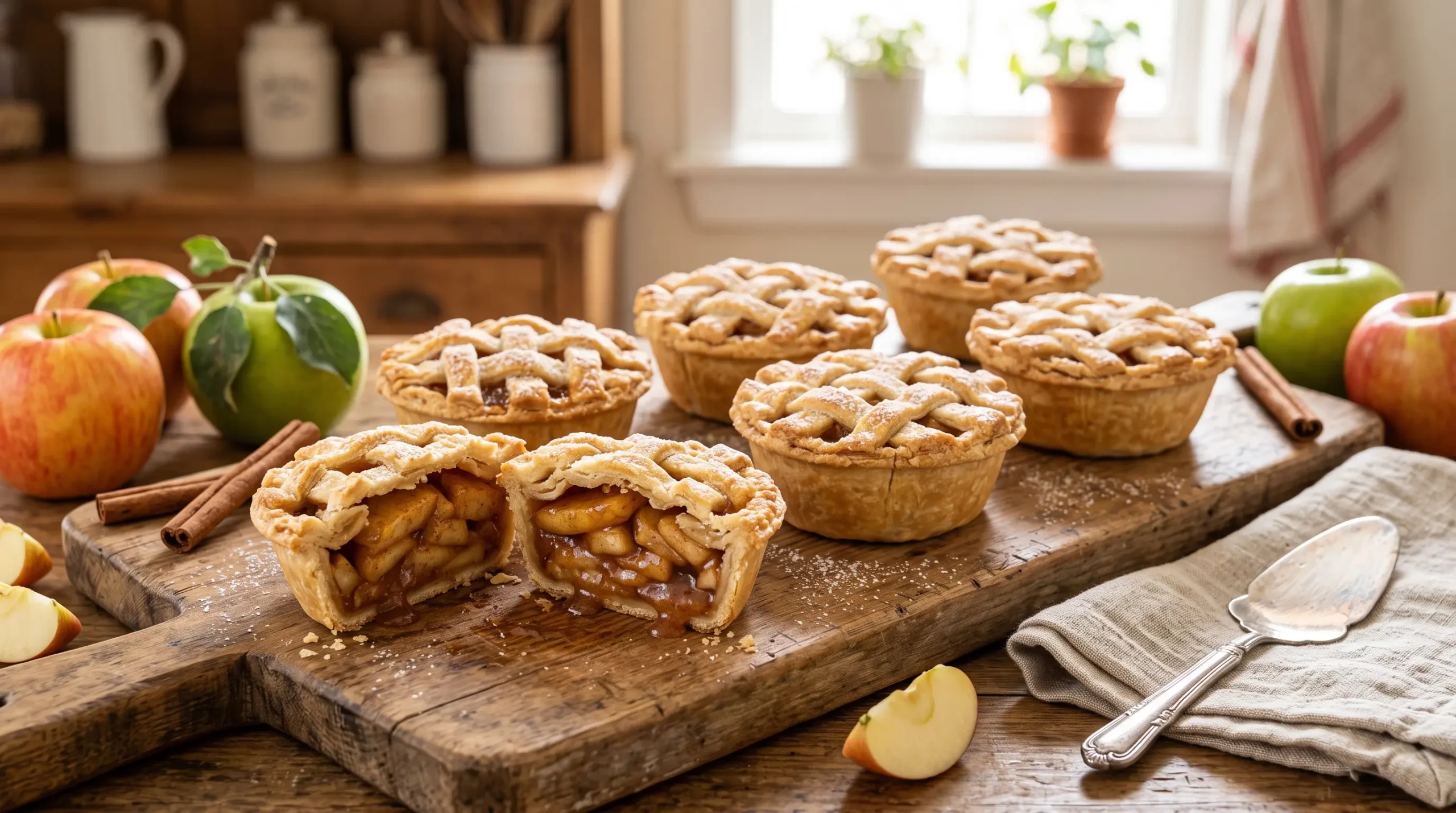 mini apple pies with cinnamon filling.