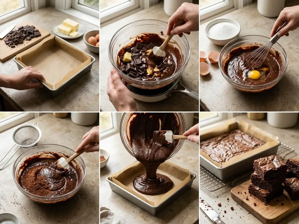 Step-by-step preparation of fudgy flourless chocolate brownies