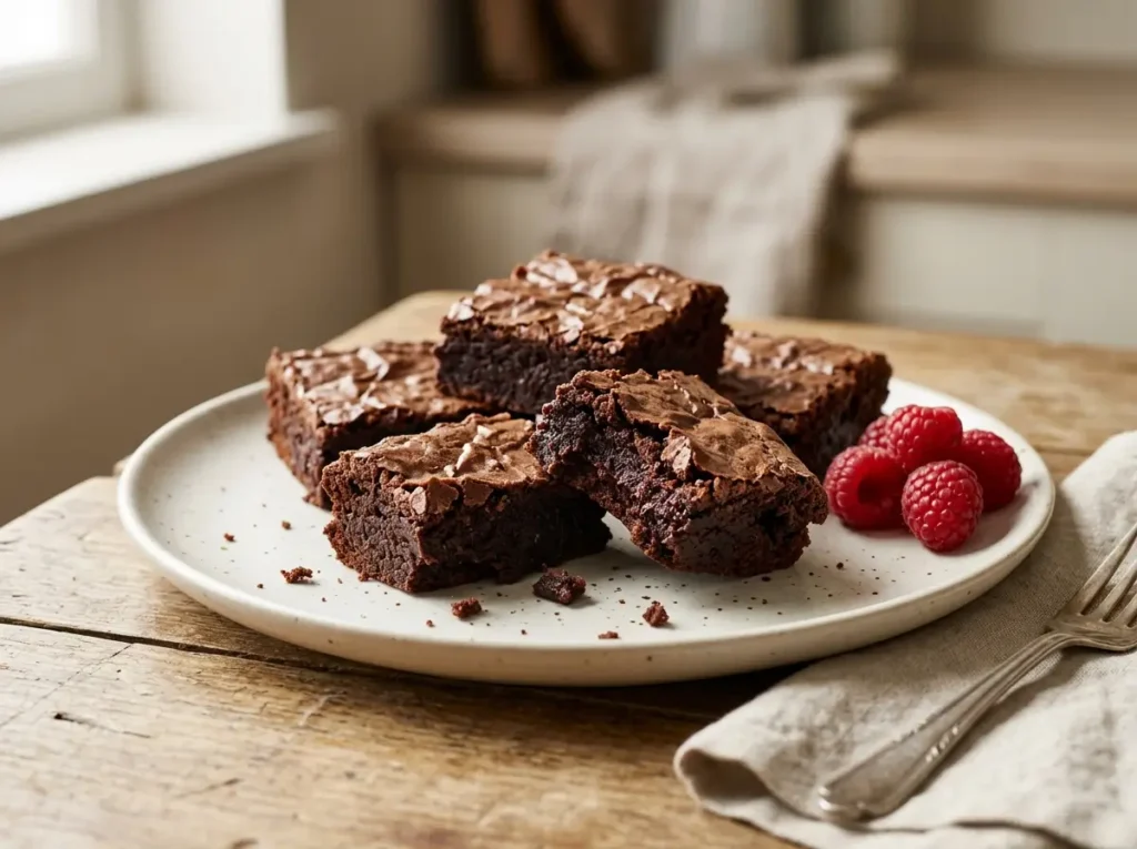 flourless brownies served with fresh raspberries